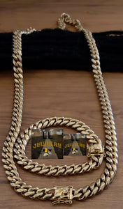 8mm 14k or 18k gold plated Miami Cuban link set