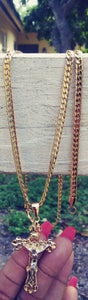 4mm 24inch Gold Plated Flat Cuban link Chain bracelet and Pendant