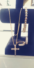 14k Gold Filled Womens Full Set Chain pendant earrings and Z tennis bracelet