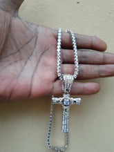 White Gold filled 3 mm tennis chain and iced out pendant