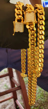 12mm 18k gold plated Miami Cuban link Set Chain and Bracelet with Micro pave box lock