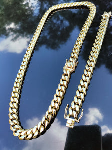 12mm 14k gold plated Flat Miami Cuban link chain and bracelet set
