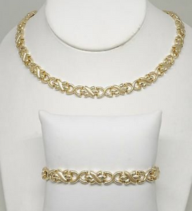 8.5mm 14k Gold xoxo hugs and kisses Stampato Necklace 18inch and bracelet 8 inch