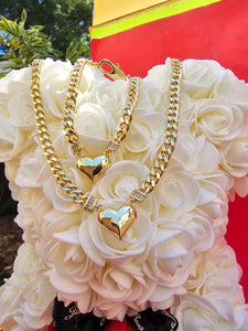 14k Gold Filled Womens heart Full Set Chain And Bracelet