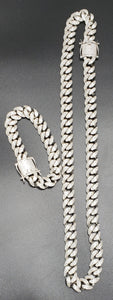 14k 12mm Gold plated micro pave Lab diamond Cuban link chain and bracelet set
