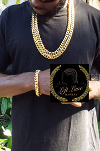 Miami Cuban link 14k gold plated Double down set