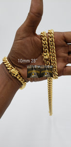 10mm 14k or 18k gold plated Miami Cuban link set chain and bracelet