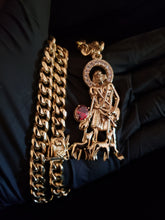 14k gold plated 8mm Cuban link chain and bracelet set with a nice st. Lazarus piece