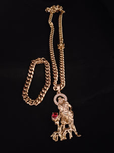 14k gold plated 8mm Cuban link chain and bracelet set with a nice st. Lazarus piece