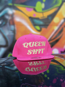 Queen shit snapback hat with gold glitter vinyl