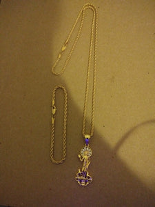 3mm Small Casual Look 14k Gold plated Rope Chain and bracelet with St. Lazarus Gold Filled Pendant