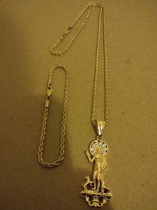 3mm Small Casual Look 14k Gold plated Rope Chain and bracelet with St. Lazarus Gold Filled Pendant
