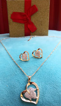 14k Gold Filled Womens Full Set Chain, Heart Charm And Earrings
