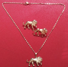 14k Gold Filled Womens Full Set Chain, Lion Charm And Earrings