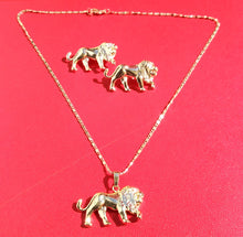 14k Gold Filled Womens Full Set Chain, Lion Charm And Earrings
