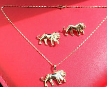 14k Gold Filled Womens Full Set Chain, Lion Charm And Earrings