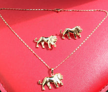 14k Gold Filled Womens Full Set Chain, Lion Charm And Earrings