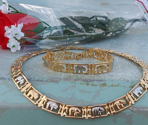14k Gold Filled Womens Lucky Elephant Full Set Chain And Bracelet