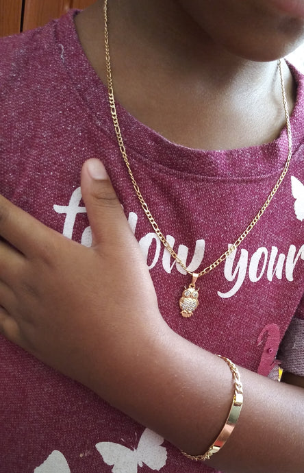 18k Gold Filled owl Full Set Chain and Bracelet
