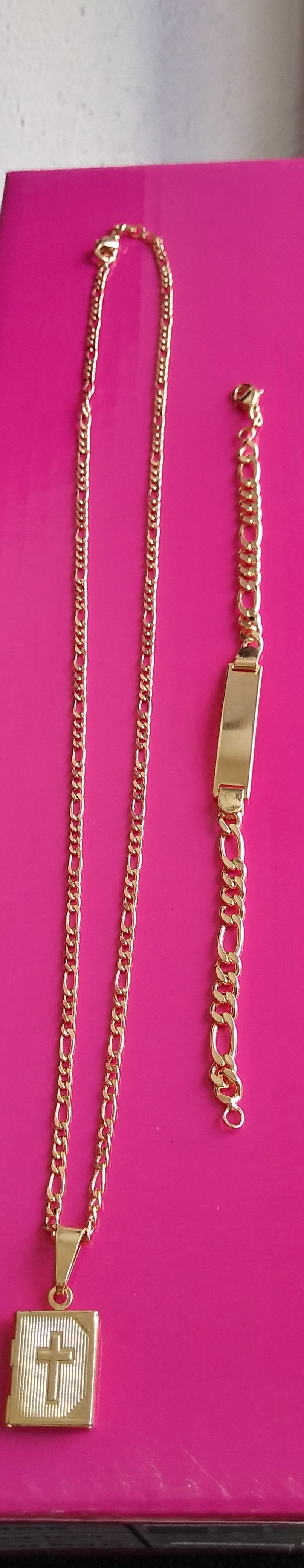 18k Gold Filled Unisex Bible Full Set Chain and Bracelet