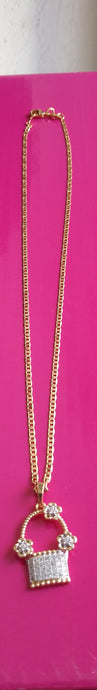 18k Gold Filled Girl flowerd basket Full Set Chain and charm