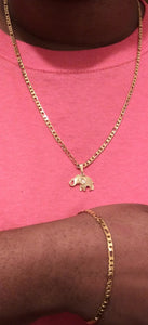 14k gold plated 3mm Walking Elephant Figaro chain and bracelet set 24inches