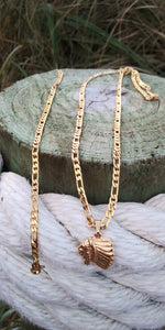 14k gold plated 3mm Chief Figaro chain and bracelet set 24inches