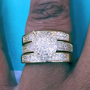 Gold filled Iced out 3 piece Ring with Cz diamonds