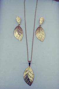 14k Gold Filled Womens Full Set Chain, Leaf Charm And Earrings