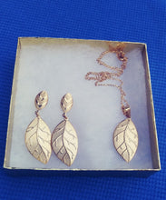 14k Gold Filled Womens Full Set Chain, Leaf Charm And Earrings
