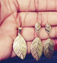 14k Gold Filled Womens Full Set Chain, Leaf Charm And Earrings