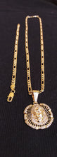 18k Gold Filled 6mm Figaro Diamond Cut Chain Bracelet  and Pendant  Set