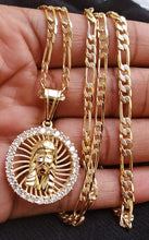 18k Gold Filled 5mm Figaro Diamond Cut Chain Bracelet  and Pendant  Set