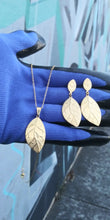 14k Gold Filled Womens Full Set Chain, Leaf Charm And Earrings