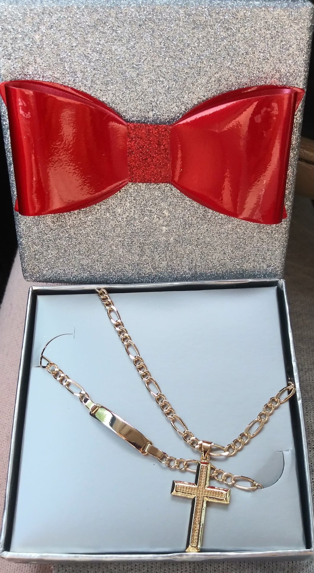18k Gold Filled Full Set Chain cross Pendant and Bracelet