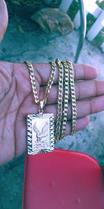 18k Gold Filled 5mm Cuban Link Diamond Cut Chain Bracelet  and Tri colored eagle Pendant  Set
