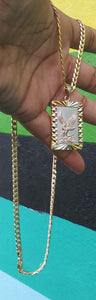 18k Gold Filled 5mm Cuban Link Diamond Cut Chain and eagle Pendant  Set