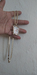 18k Gold Filled 5mm Cuban Link Diamond Cut Chain and eagle Pendant  Set