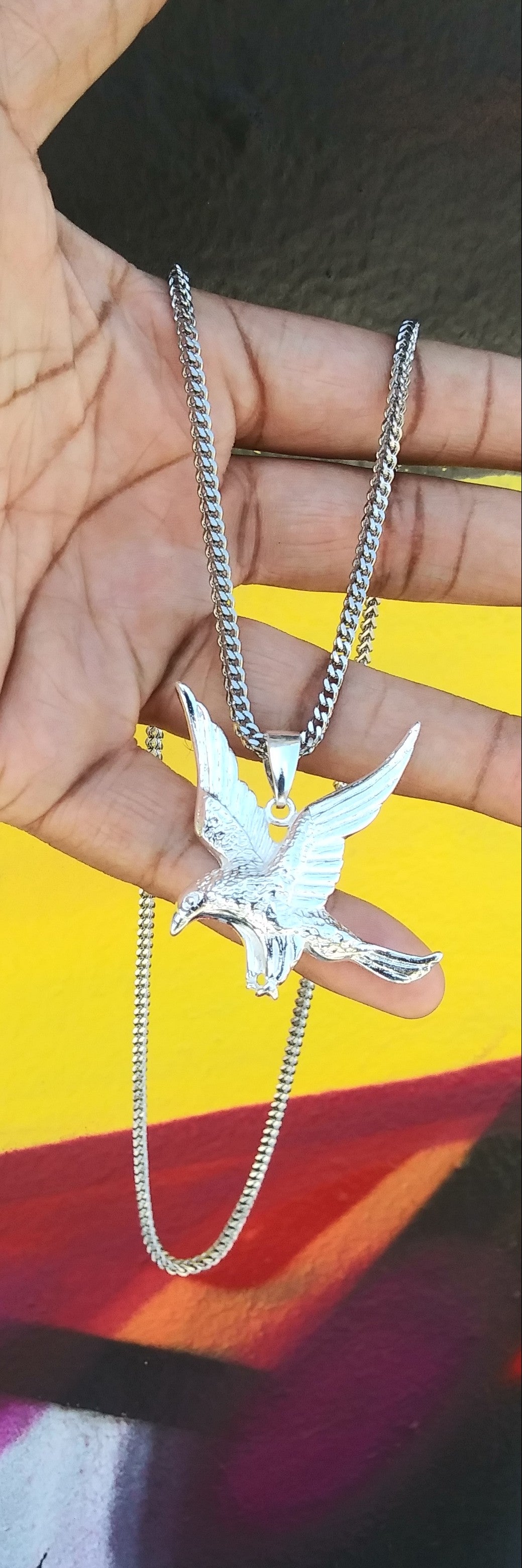New Arrival 3mm 14k White Gold plated Franco Chain And eagle Pendent Set