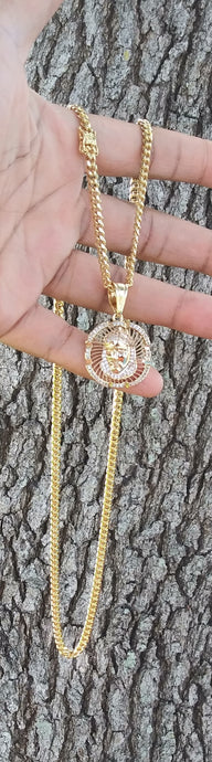 14k Gold Plated 3mm Cuban link chain and pendant  set