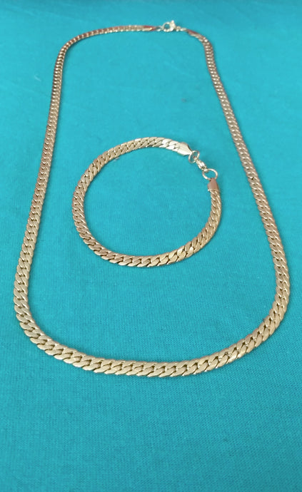 4mm 18k gold plated Flat Miami Cuban link set chain and bracelet