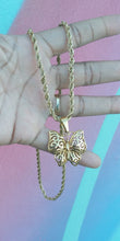 14k Gold Plated 4mm Rope chain and butterfly pendant  set