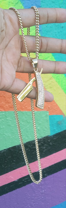 14k Gold Plated 3mm Cuban link chain and pendant  set
