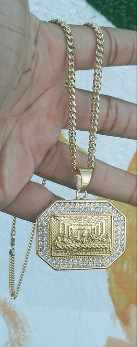 14k Gold Plated 3mm Cuban link chain and pendant  set