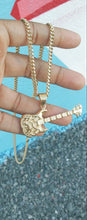 14k Gold Plated 3mm Cuban link chain and guitar pendant  set