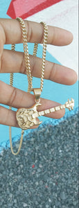 14k Gold Plated 3mm Cuban link chain and guitar pendant  set