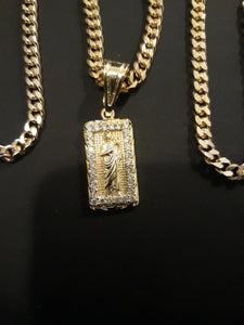 14k Gold Filled 3mm Cuban Link Chain Bracelet and Pendant  Set