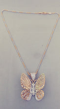 14k Gold Filled 2mm 2 tone rope Link Chain and iced out 3D Butterfly Pendant  Set