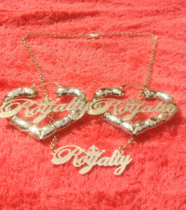 14k Gold Filled Womens Full Set Chain Royalty plate And bamboo Earrings