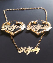 14k Gold Filled Womens Full Set Chain Royalty plate And bamboo Earrings